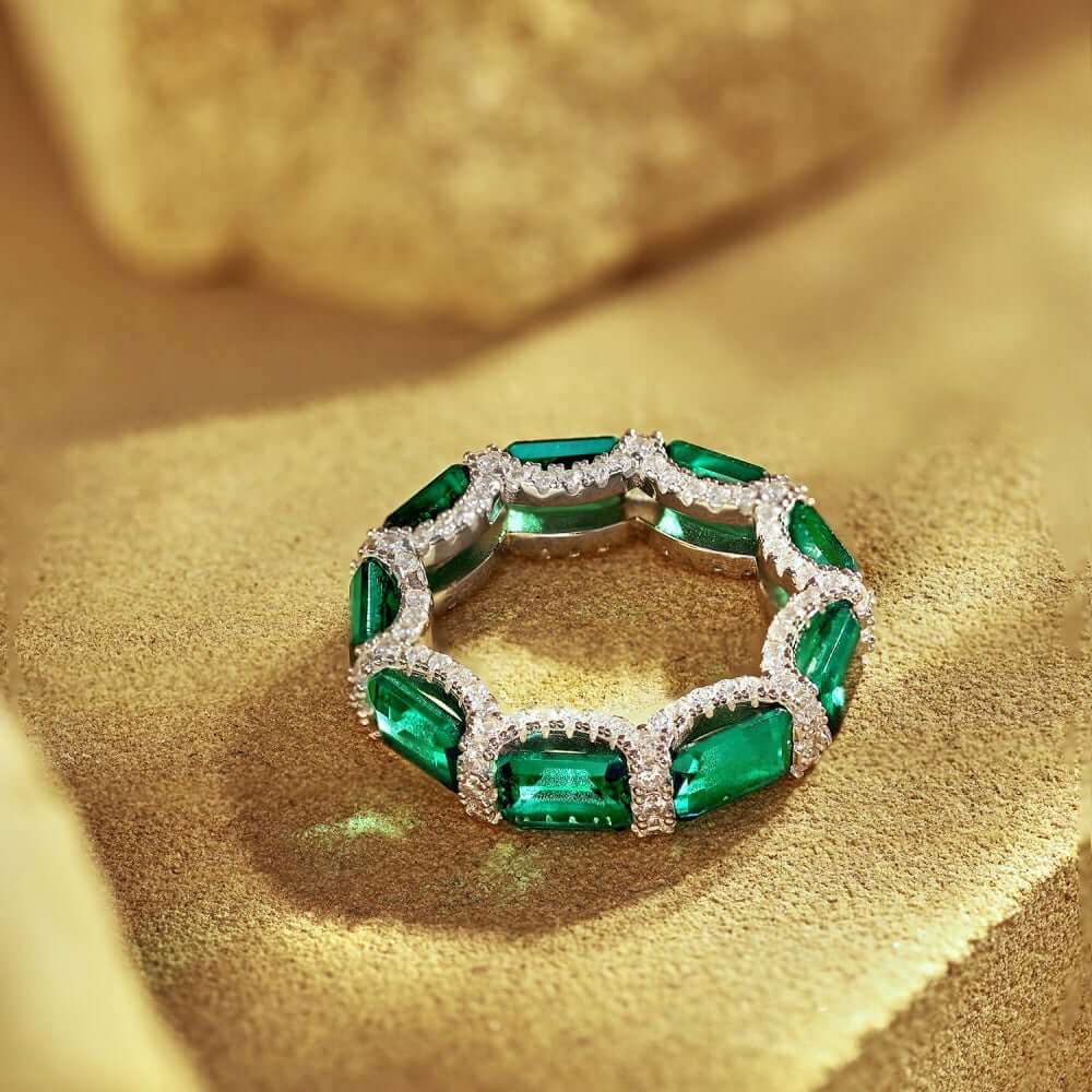 925 Silver Full Circle Square Emerald CZ Diamond