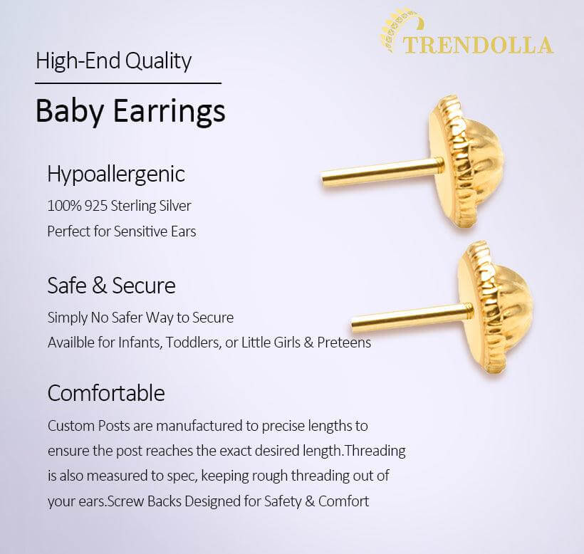 Bezel Cubic Zirconia Baby Children Screw Back Earrings - Trendolla Jewelry