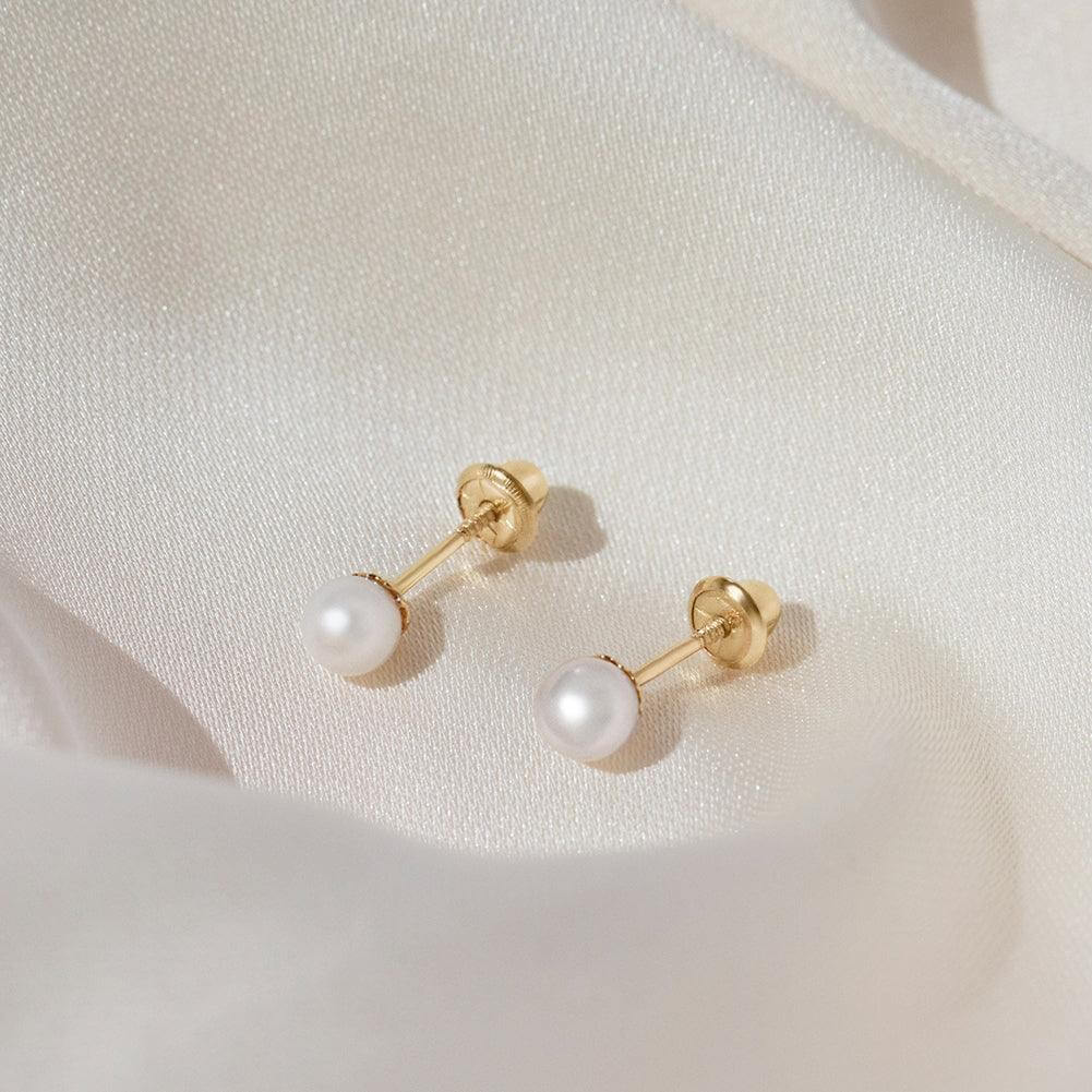 Classic Freshwater Cultured Pearl 3-5mm Baby Children Screw Back Earrings - Trendolla Jewelry
