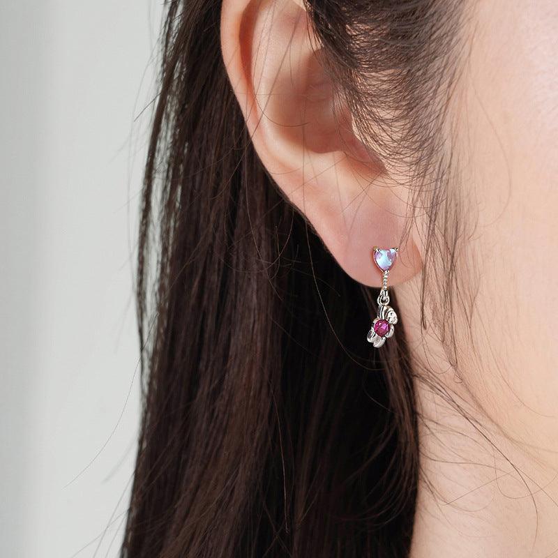 Trendolla Heart Hanging Cute Bear CZ Flat Back Earrings - Trendolla Jewelry